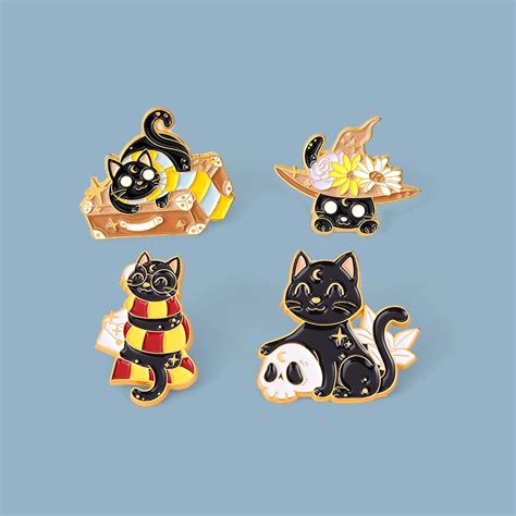 Buy Cartoon Black Cat Pins Set Gothic Animal Enamel Pins for Women Men ...