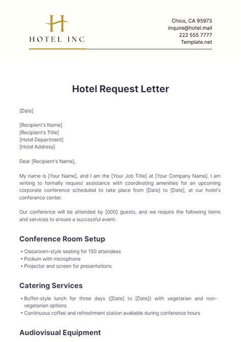 Free Hotel Request Letter Template to Edit Online