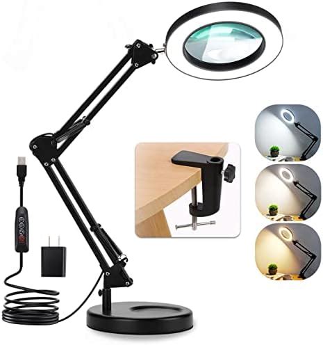 10X Magnifying Glass with Light and Stand, Veemagni 2-in-1 Real Glass ...