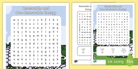 Renewable and Non-Renewable Energy Word Search