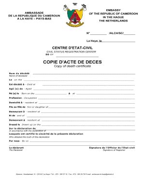 COPIE D'ACTE DE DECES - Official Website Embassy Of Cameroon ...