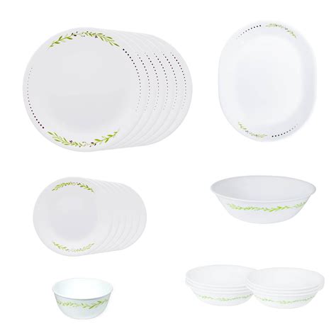 CORELLE Glass 21 pc Dinner Set Herbs, Lightweight & Durable, Made of ...