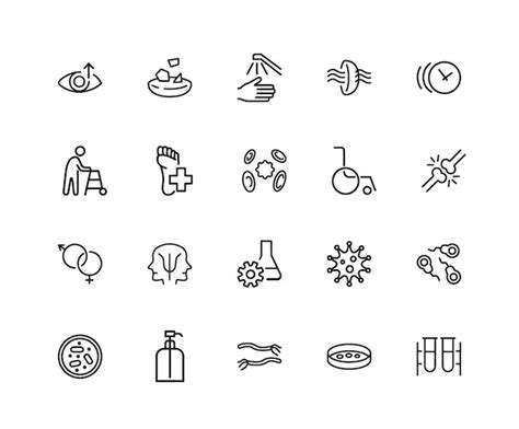 Icônes de soins médicaux. Ensemble de vingt icônes de ligne. Vue ...