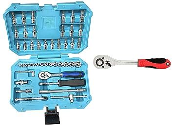 Taparia SA46 Steel Socket Set (Blue, 46-Pieces) & 1715 Steel 1/2 Square ...