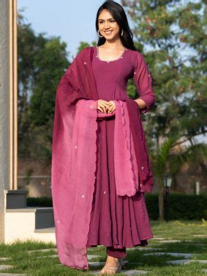 Buy HOUSE OF JAMOTI Rosewood Handwork Anarkali Kurta Pants with Dupatta ...