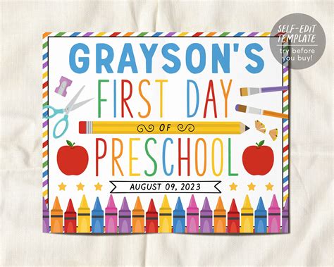 First Day Of Preschool Printables
