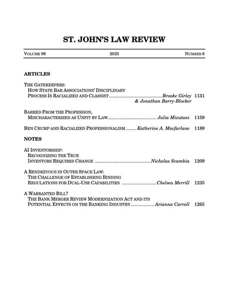 St. John’s Law Review publishes Vol. 98.6 on racialized professionalism ...