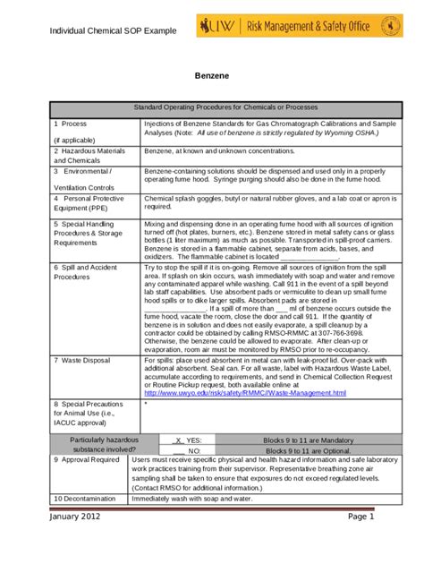 Benzene Use SOP Example - University of Washington Doc Template | pdfFiller