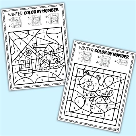 Winter Color By Number Worksheets