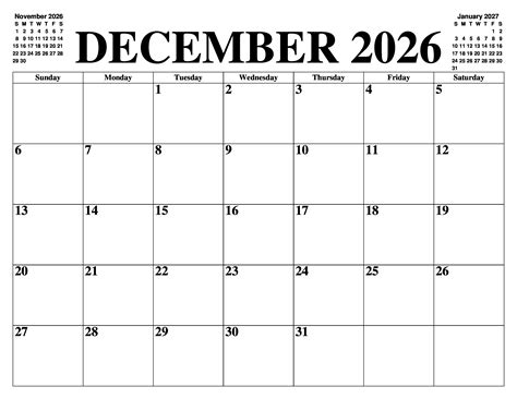 December 2026 Printable Calendar