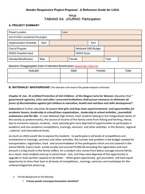 Image result for Gender Mainstreaming Training Proposal Template