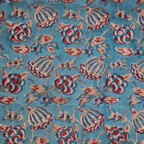 Pure Cotton Jaipuri Blue With Wild Fruit Jaal Hand Block Print Fabric ...