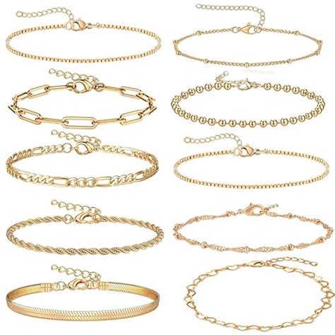 Buy SANNIDHI® Gold Bracelets for Women, Pack of 10 Chic Alloy Layered ...