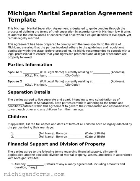 Valid Michigan Marital Separation Agreement Forms • Download PDF Template
