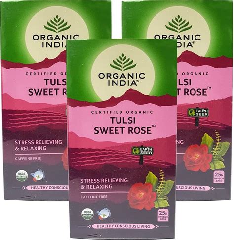 ORGANIC INDIA Tulsi Sweet Rose 25 Tea Bags- (Pack Of 3) Tulsi, Rose ...