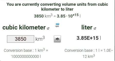 3850 CU km per year is equal is equal to how many litres - Brainly.in
