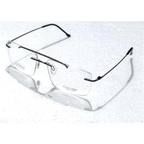 Grey Large Rectangle Rimless Glasses Frameless Specs For Single Vison ...