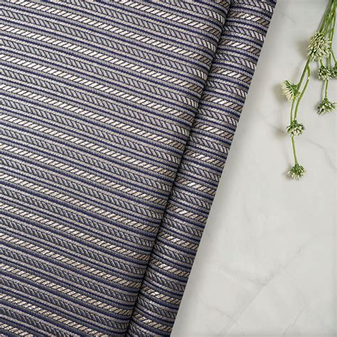 Buy Navy Blue Stripe Pattern Blended Banarasi Brocade Fabric 70360/2 | FFAB
