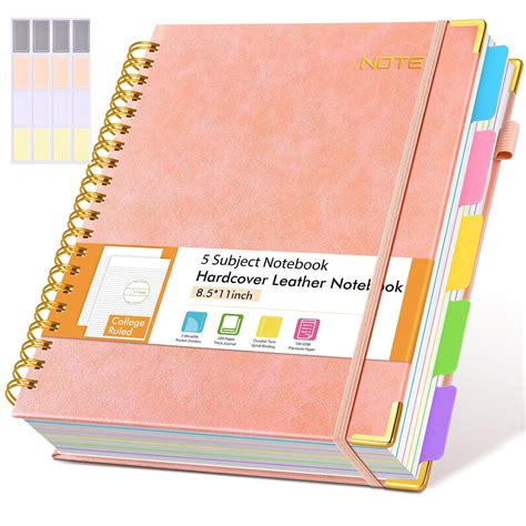 Hardcover Large Spiral Notebook 8.5" x 11" with Removable Dividers Tabs ...