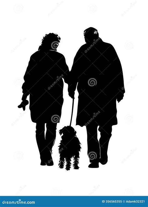 Elderly Couple Strolling with Dog Silhouette Peaceful Walk Stock Illustration - Illustration of ...