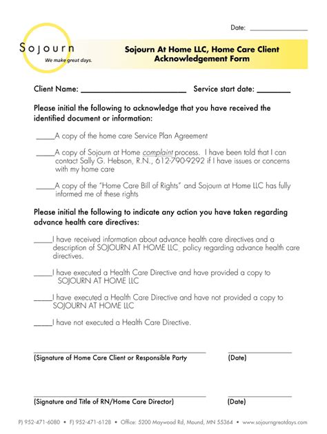 Sojourn At Home LLC Home Care Client Form - Fill Online, Printable ...