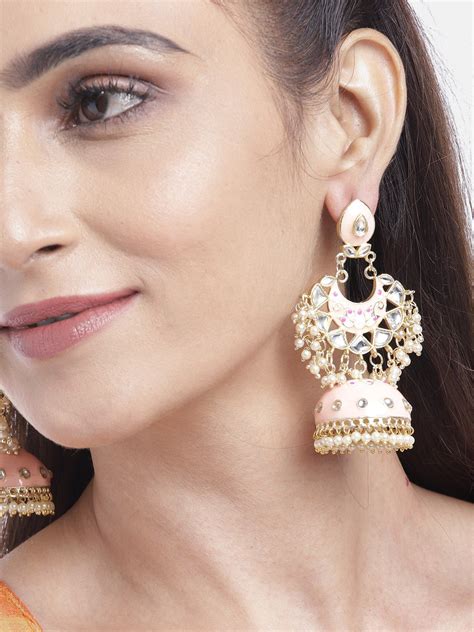 Gold-Plated Kundan Studded Handcrafted Jhumka with Peal drop – Priyaasi