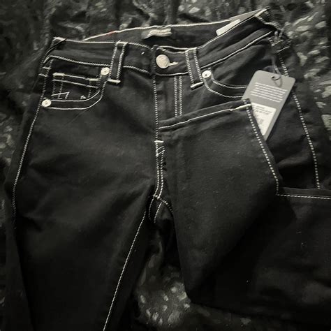 true religion black jeans with white detailing brand... - Depop