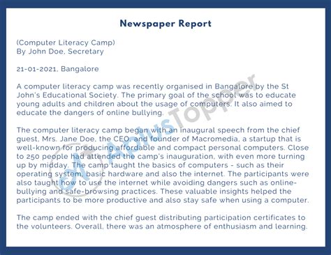 Image result for News Report Writing Format