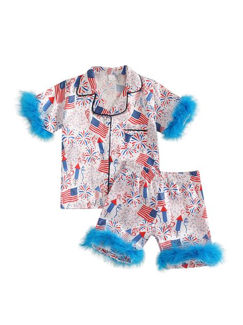Kids Toddler Baby Girl 4th of July Silk Satin Pajama Set Baby Fourth of ...