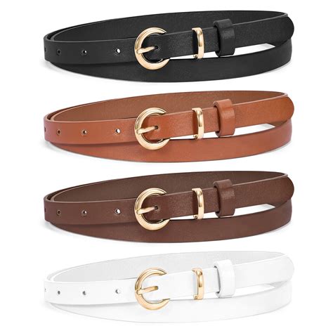 WHIPPY Women's Soft Leather Skinny Belts, Gold Buckle Waist Belts for ...