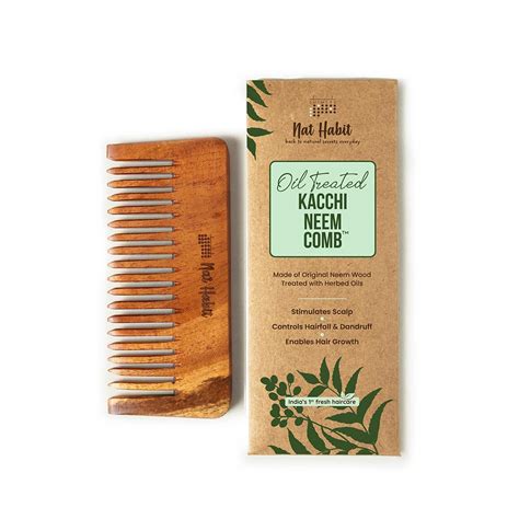 Buy Nat Habit Kacchi Neem Wooden Shampoo Comb, Soaked In 13 Herbs, Neem ...