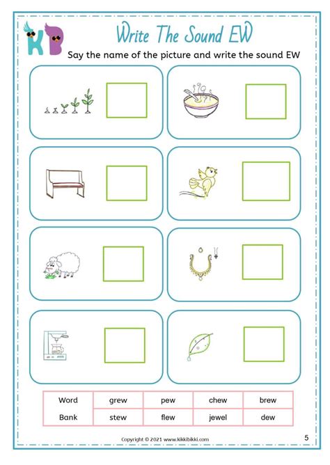 ew Sound - Free Phonics Printable Worksheets - KikkiBikki
