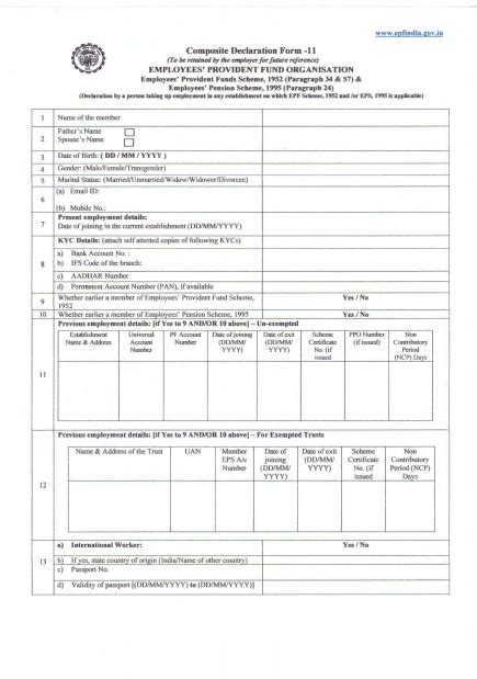 EPFO: Introduction of Composite Declaration Form-11 in place of ...