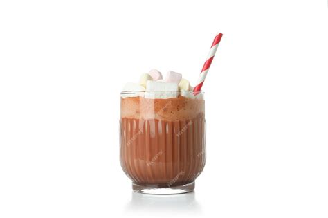 Concept of sweet drink tasty cocoa drink with marshmallow isolated on ...