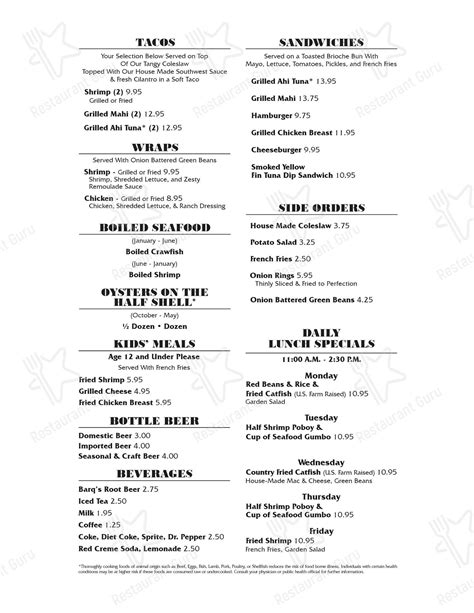 Menu at Lil Rays restaurant, Gulfport