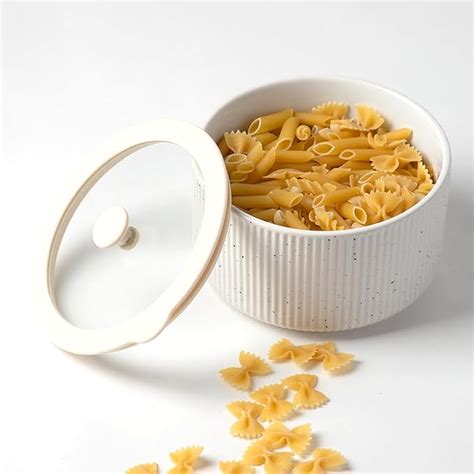 Buy Anko 800mL Speckled & Ribbed White Round Porcelain Bowl with Glass ...