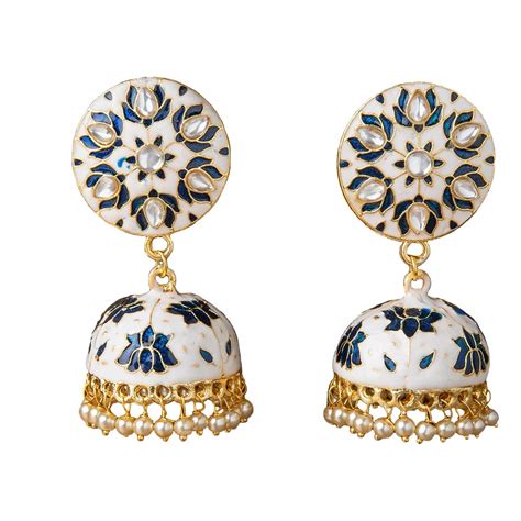 Yellow Chimes Dark Blue Gold Toned Copper Enamel Kundan Studded Pearl ...