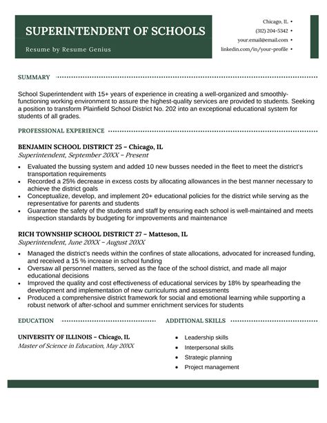 School Superintendent Resume Samples