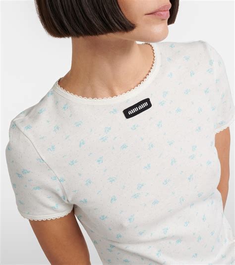 Floral cotton jersey T-shirt in white - Miu Miu | Mytheresa