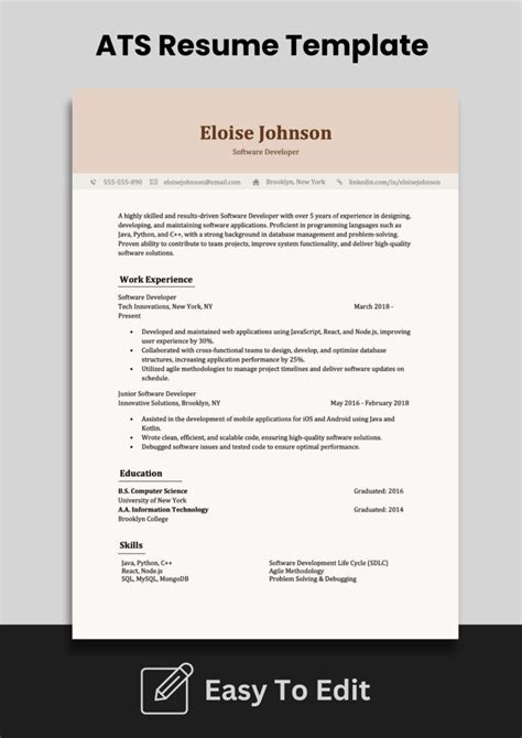 Image result for Software Engineer ATS Resume