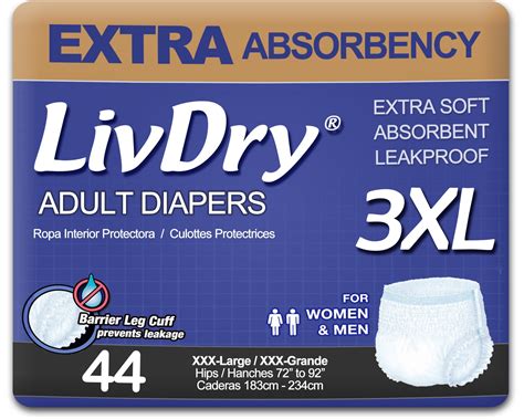 LivDry 3XL Adult Diapers for Women and Men, Leak Guard Incontinence Underwear, Extra Absorbing ...