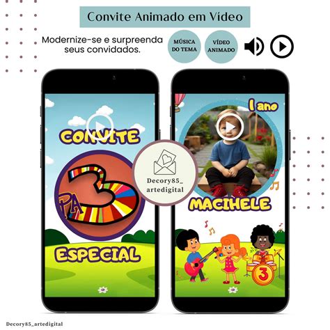 Convite em Vídeo 3 Palavrinhas Animado com Música Digital | Elo7