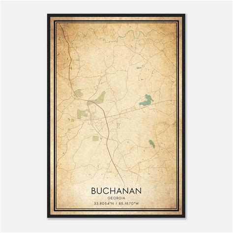 Vintage Buchanan Georgia Map Poster, Buchanan GA City Road Wall Art ...