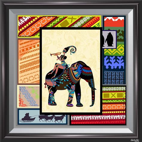 DeStudio 'African Girl with Colourful Elephant Black' Wall Painting ...