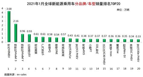 全球新能源汽车销量排名(2021年1月)：9家中国品牌入围全球TOP20-新浪汽车