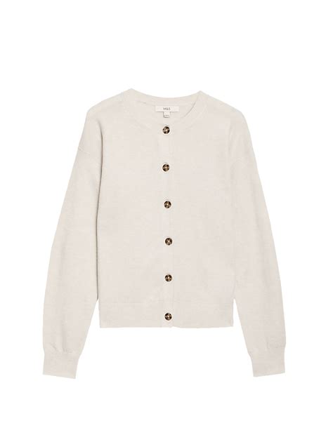 Buy Air-Yarn Ribbed Crew Neck Cardigan at Marks & Spencer