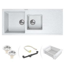 Ruhe Quartz Double Bowl with Drainboard Kitchen Sink (45 x 20 x 9 ...