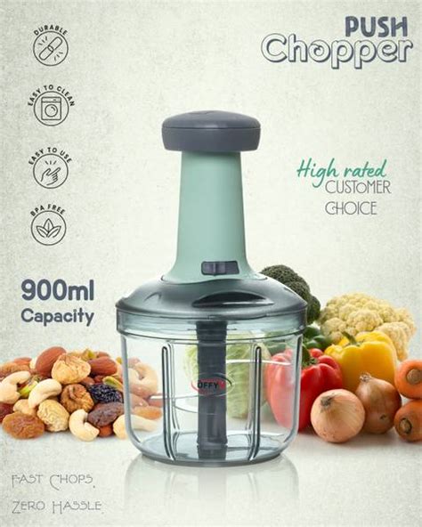 Push Chopper (Press and chop Technology ) 950ML with 4 Stainless Steel ...