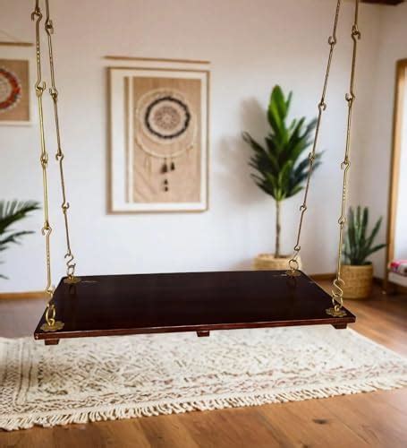 Jairi Traders Plank Wooden Swing Indoor Outdoor Teak Wood Hanging Swing ...