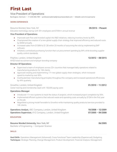2 Vice President of Operations Resume Examples for 2025 | Resume Worded